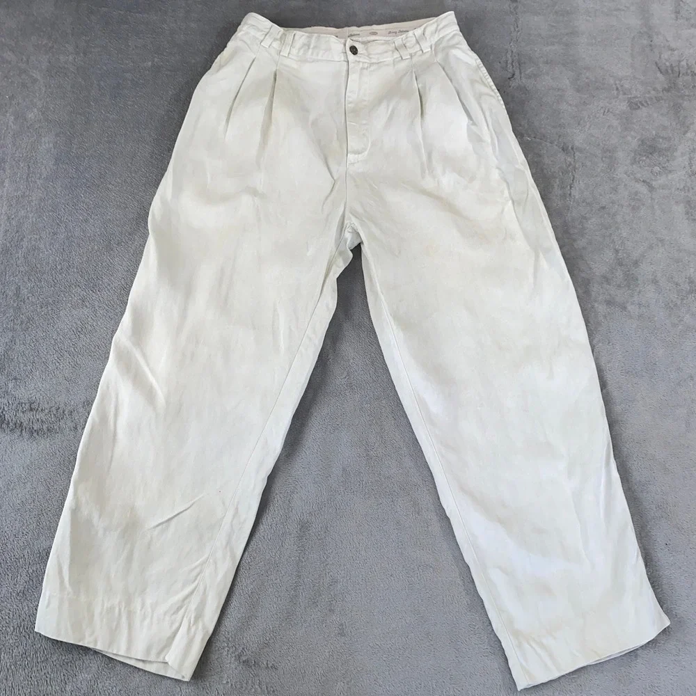 Tommy Bahama Pants Men 34 Cream Silk Relax Double Pleated Herringbone Trousers